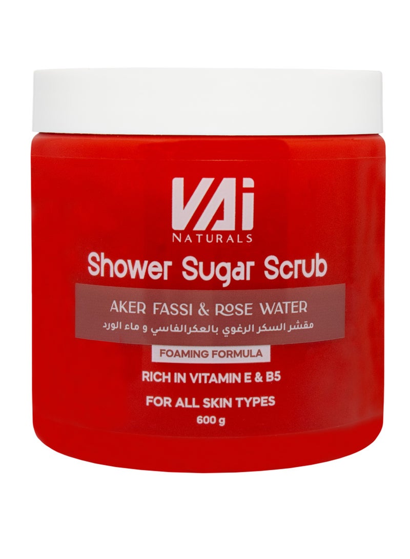 Vai Naturals Shower Sugar Scrub with Aker Fassi & Rose Water – Foaming Exfoliating Body Scrub, Rich in Vitamin E & B5, 600g - Image 1