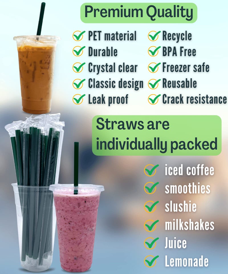 Cappatua 24 oz Clear Plastic Cups with Lids and STRAWS  Disposable Drinking Cups for Cold Drinks  Iced Coffee  Milkshakes  Smoothies  25 Sets - Image 2