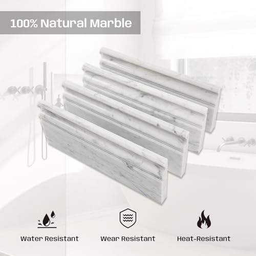 Adolif 4 Pcs Marble Baseboard Tile, Carrara White Marble Baseboard Trim Molding, 5x12 Inch, Polished, Marble Wall Skirting Base Trim Moulding for Shower Bathroom Wall Kitchen Backsplash - Image 5