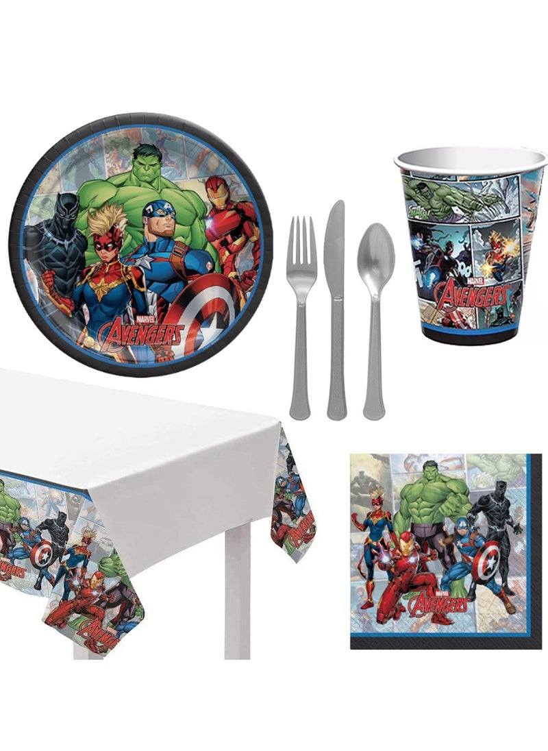 Amscan Avengers, 57 Piece Tableware Supplies, Includes Napkins, Plates, Cups, Cutlery And Tablecover For 8 Guests  - Image 1