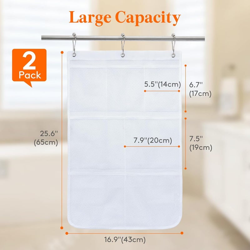 Lifewit Mesh Shower Caddy, 7 Pockets Hanging Shower Organizer with Quick Drying Mesh, Portable Space Saving Bathroom Organizer to Hold Soap, Shampoo and Cruise Ship Essentials, White, 2 Pack - Image 2