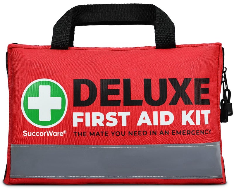 SuccorWare 380 Pieces Deluxe First Aid Kit Compact Trauma Medical Kits with Assorted Bandages, Instant Cold Pack, Emergency Blanket for Home, Travel, Camping, Vehicle, Emergency Kits(Red) - Image 1