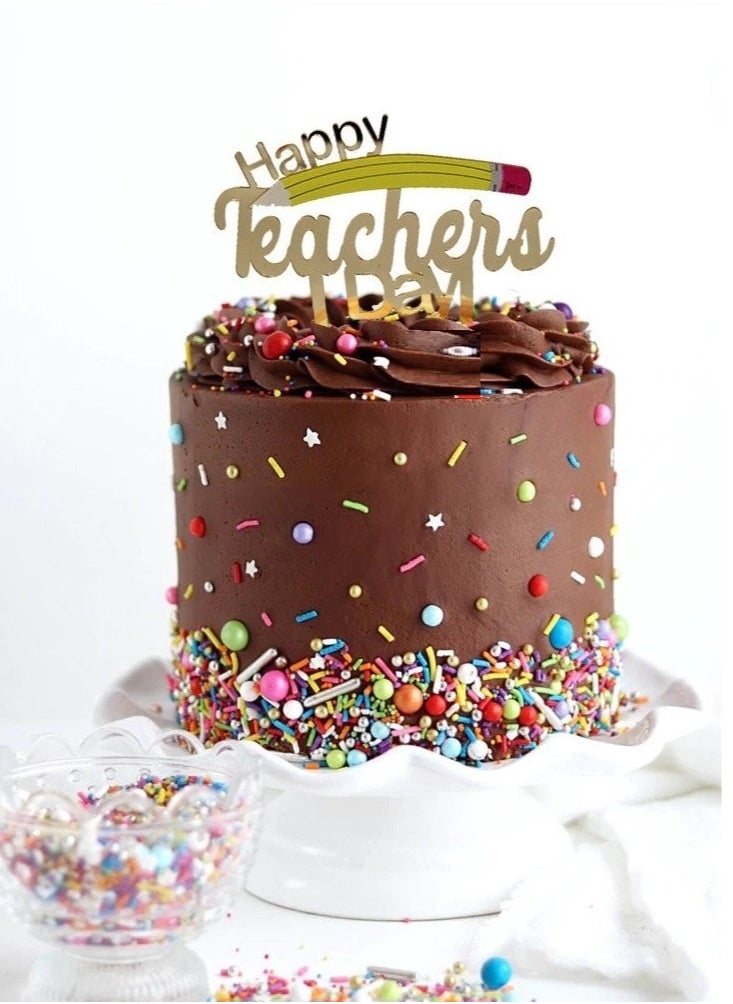 Generic - Happy Teachers Day Gold Acrylic Cake Topper - Image 1