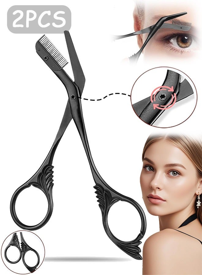 Quantum Eyebrow Trimmer Scissor, Stainless Steel Eyebrow Trimmer Scissor With Comb, Makeup Accessories for Beautiful Brows (Black) - Image 1