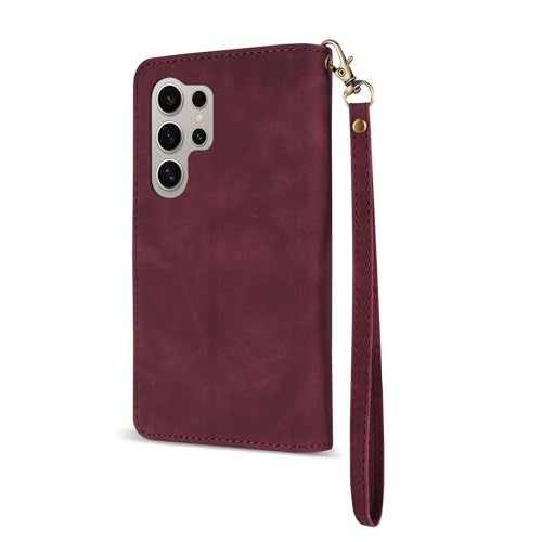 ZZXX for Samsung Galaxy S24 Ultra Wallet Case with RFID Blocking Card Slot PU Leather Zipper Flip Folio with Strap Kickstand Protective Cover for Galaxy S24 Ultra Case Wallet(Wine Red-6.8 inch) - Image 4