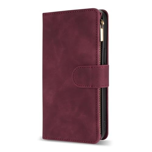 ZZXX for Samsung Galaxy S24 Ultra Wallet Case with RFID Blocking Card Slot PU Leather Zipper Flip Folio with Strap Kickstand Protective Cover for Galaxy S24 Ultra Case Wallet(Wine Red-6.8 inch) - Image 3