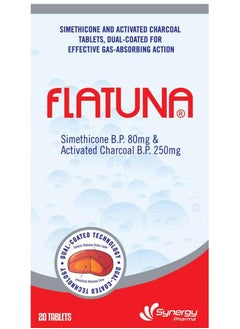 FLATUNA Simethicon And Activated Charcoal For Gas Relief 20 Tablets  - Image 2