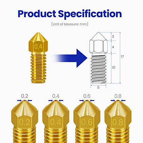 Park Sung 3D Printer Nozzles 12 pcs M5/M5C Nozzle, Park Sung Brass Nozzles with High Temperature Resistance Upgraded Fully Fit for AnkerMake M5/M5C Ender 3 V2 Ender 3/3 pro,0.2mm,0.4mm, 0.6mm, 0.8mm Nozzle Kit - Image 3