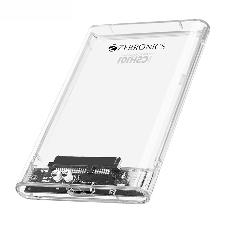 ZEBRONICS حاوية SSD/HDD بحجم 2.5 بوصة، سعة تخزين قصوى 4TB، سرعة نقل تصل إلى 5Gbps، تصميم منزلق بدون أدوات، موصل USB إلى Micro B، دعم ويندوز، ماك، لينوكس، علبة شفافة (CSH101) - Image 1