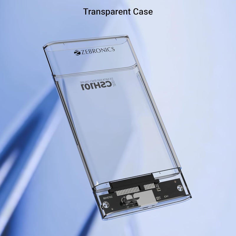 ZEBRONICS حاوية SSD/HDD بحجم 2.5 بوصة، سعة تخزين قصوى 4TB، سرعة نقل تصل إلى 5Gbps، تصميم منزلق بدون أدوات، موصل USB إلى Micro B، دعم ويندوز، ماك، لينوكس، علبة شفافة (CSH101) - Image 3