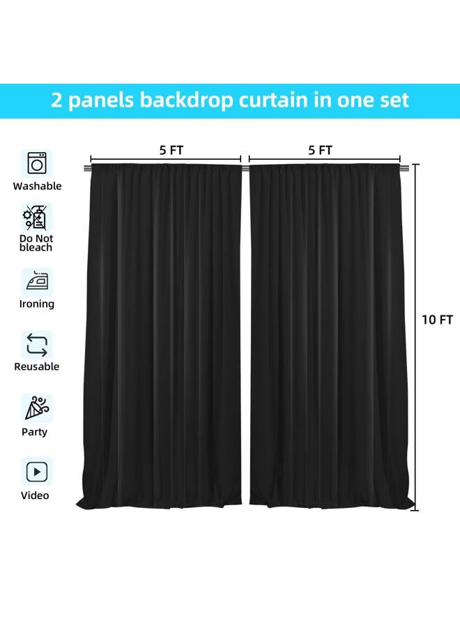 Linhedai Wrinkle Free Black Backdrop Curtain, Set of 2 5ft x 10ft Black Backdrop Curtains for Parties, for Wedding Birthday Party Decorations Background for Photography - Image 2