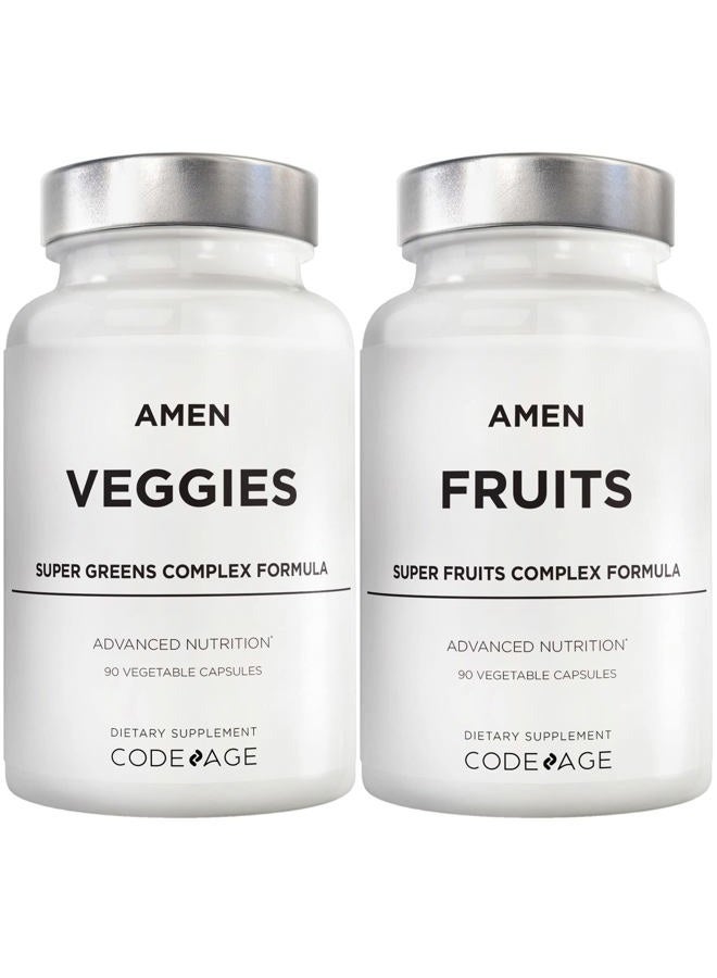 Amen Fruits + Veggies Vitamins Bundle, Raw Whole Food Multivitamin Capsules, Greens Vegetables, Red Fruits & Berries Vegan Blend, Fibers + Phytonutrients Superfood Minerals Supplement, Non-GMO, 180 ct - Image 1