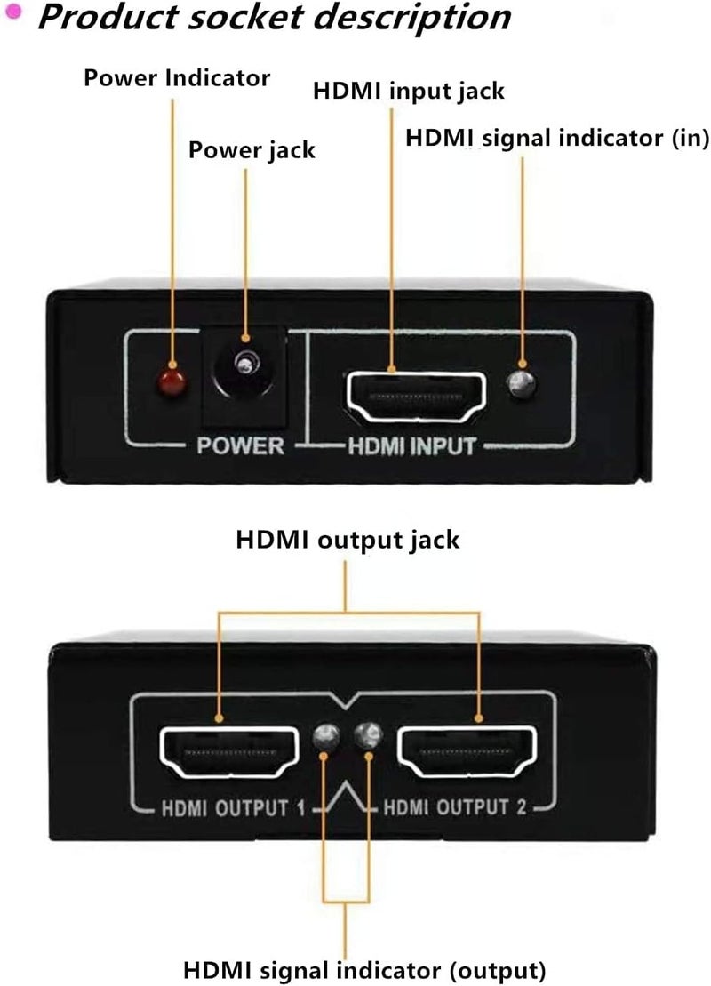 مقسم كابل فيديو HDMI 4K من مصدر واحد للعرض على شاشتين في نفس الوقت 1 في 2 يدعم دقة اتش دي سي بي/UHD فائق الدقة/1080 بيكسل 2160 بيكسل/2K/ثلاثي الابعاد/4K - Image 2