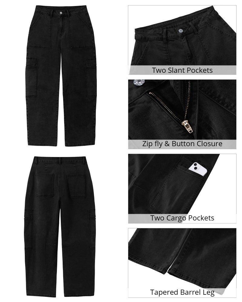 GRAPENT Trousers - Women's Cute Cargo Pants, Baggy Denim, Cropped Jeans - True Black, X-Large Size 16 to 18 - Image 5