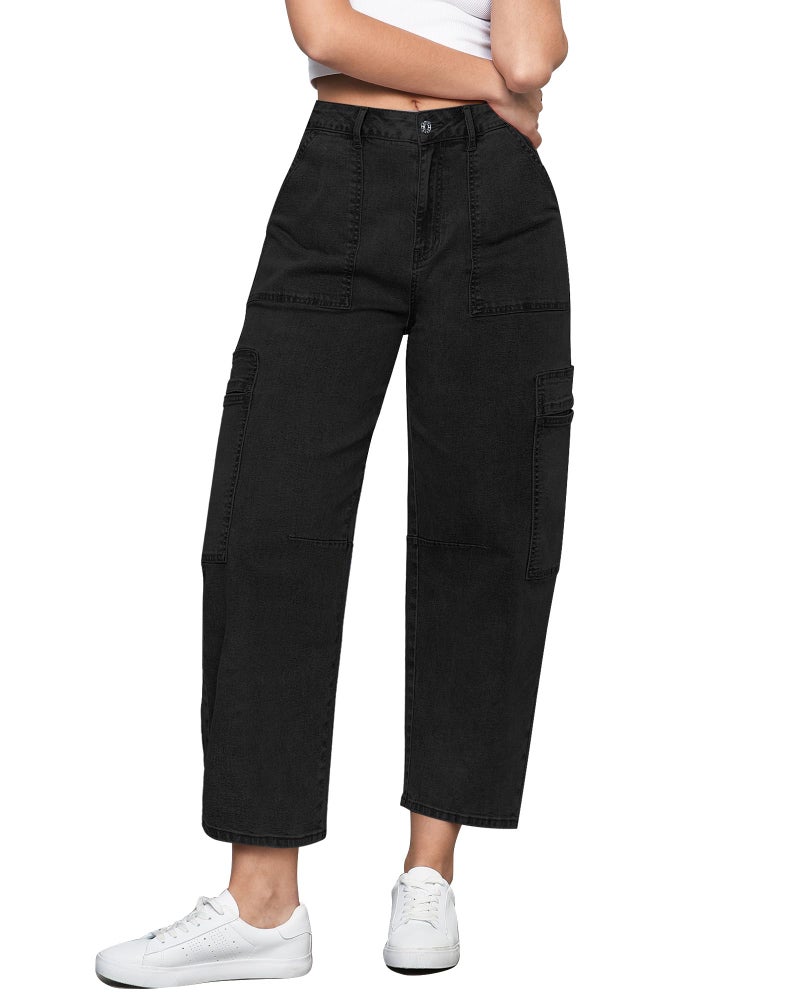 GRAPENT Trousers - Women's Cute Cargo Pants, Baggy Denim, Cropped Jeans - True Black, X-Large Size 16 to 18 - Image 1