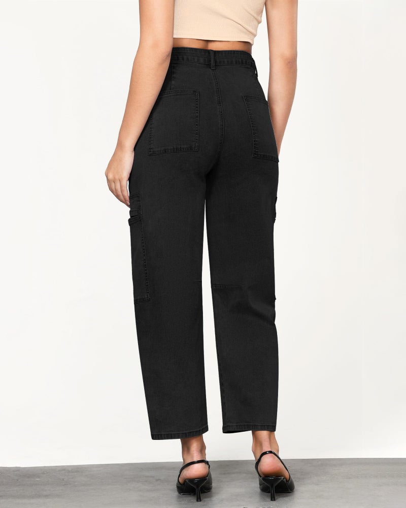 GRAPENT Trousers - Women's Cute Cargo Pants, Baggy Denim, Cropped Jeans - True Black, X-Large Size 16 to 18 - Image 3