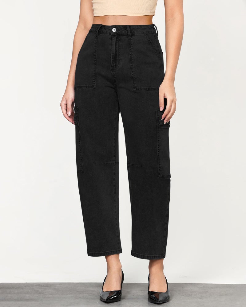 GRAPENT Trousers - Women's Cute Cargo Pants, Baggy Denim, Cropped Jeans - True Black, X-Large Size 16 to 18 - Image 2