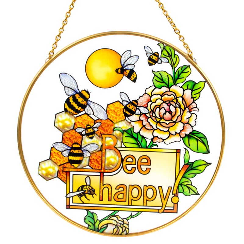 Stained Glass Suncatcher for Window Hanging Bee On Honeycomb Colorful Ornament for Window Wall Hanging Bee Glass Panel Decor Birthday Gift for Mom Grandma Teacher Friend Nature Lovers 65  65