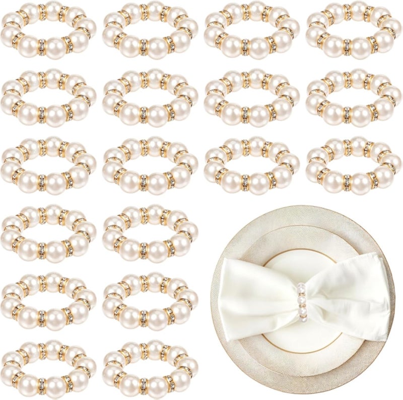 100pcs Pearl Napkin Rings Imitation Pearl Ring Napkin Holder Universal Napkin Holders for Cloth Napkins for Wedding Party Dinner Table Decor and Daily Use
