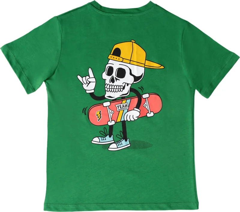 نو فير Salmon Front Printed Crew Neck Short Sleeve Boy's Cotton T-Shirt B500334