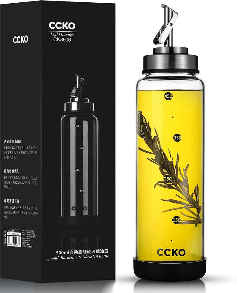 CCKO Glass Olive Oil Dispenser Bottle Shatterproof and Leakproof with Stainless Steel Spouts High Temperature Resistant 17oz Cooking Oil and Vinegar Cruet Dispenser - Image 1