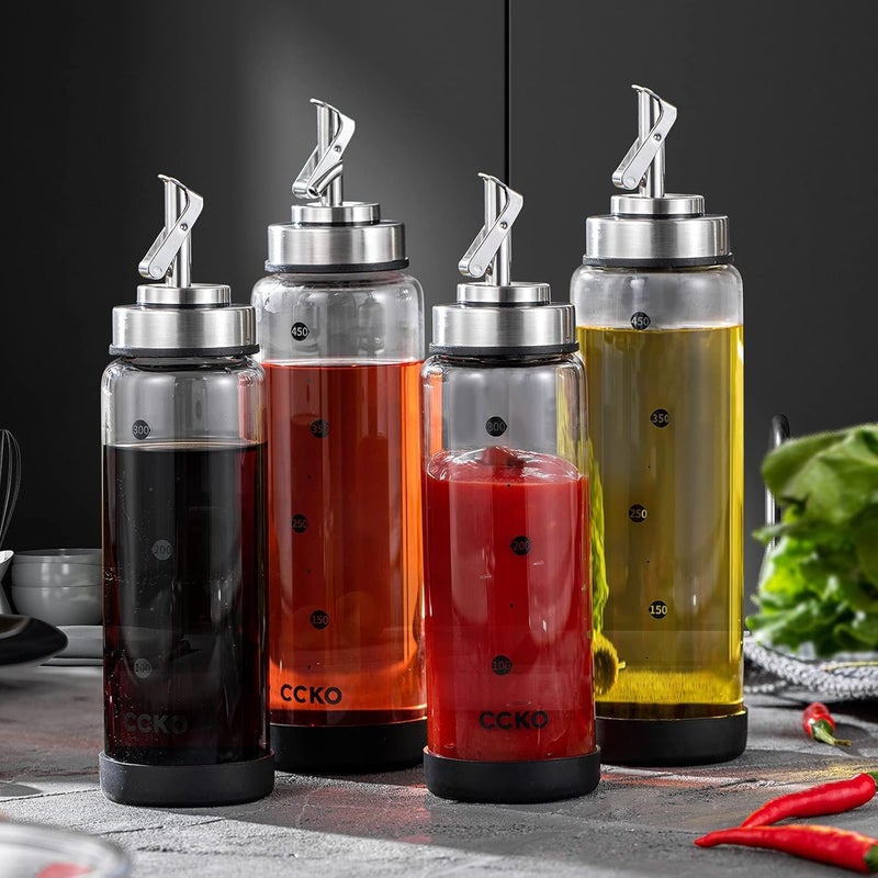 CCKO Glass Olive Oil Dispenser Bottle Shatterproof and Leakproof with Stainless Steel Spouts High Temperature Resistant 17oz Cooking Oil and Vinegar Cruet Dispenser - Image 2