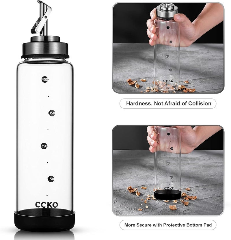 CCKO Glass Olive Oil Dispenser Bottle Shatterproof and Leakproof with Stainless Steel Spouts High Temperature Resistant 17oz Cooking Oil and Vinegar Cruet Dispenser - Image 4