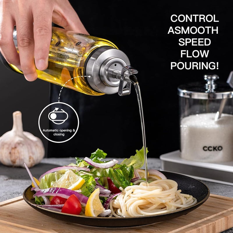 CCKO Glass Olive Oil Dispenser Bottle Shatterproof and Leakproof with Stainless Steel Spouts High Temperature Resistant 17oz Cooking Oil and Vinegar Cruet Dispenser - Image 5