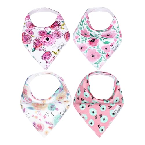 Copper Pearl 4 Pack Soft Cotton Baby Bibs for Drooling and Teething, Absorbent Drool Bibs for Baby Girl and Boy, Adjustable to Fit Newborns to Toddlers, Tons of Styles (Bloom) - Image 1