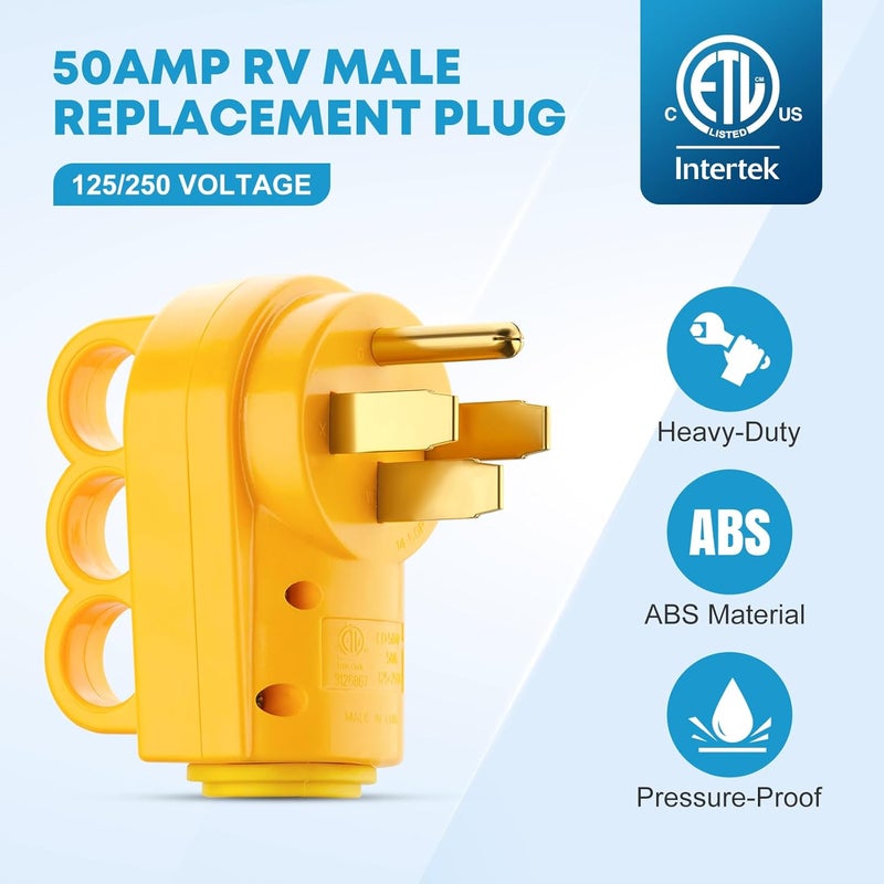 Kohree 50 Amp RV Plug Male, 125 250V RV Replacement Plug, Heavy Duty NEMA 14-50P Receptacle with Ergonomic Grip Handle for Camper, Caravan, Motorhome, Van - Image 3