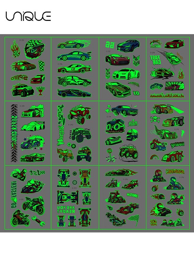 Unique 12 Sheets Luminous Race Car Supplies Temporary Body Stickers for Boys Glow in The Dark RaceCar Body Stickers Decorations Supplies Favors for Kids Boys Men  - Image 2