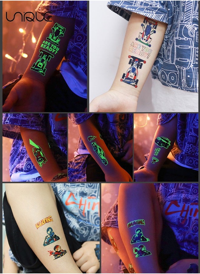 Unique 12 Sheets Luminous Race Car Supplies Temporary Body Stickers for Boys Glow in The Dark RaceCar Body Stickers Decorations Supplies Favors for Kids Boys Men  - Image 4