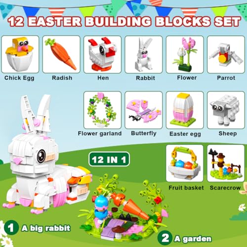 BAOXUE Easter Basket Stuffers 12 in 1 Easter Bunny Animal Toy Building Set Easter Gifts for Kids Teen Easter Basket Stuffers for Boys Girls Prefilled Easter Eggs for Building Blocks - Image 5