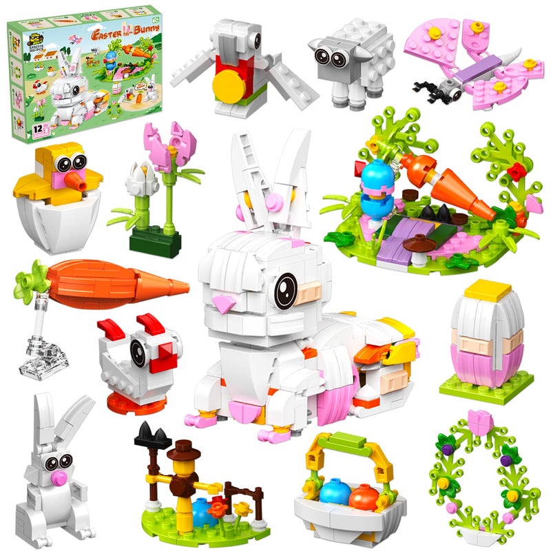 BAOXUE Easter Basket Stuffers 12 in 1 Easter Bunny Animal Toy Building Set Easter Gifts for Kids Teen Easter Basket Stuffers for Boys Girls Prefilled Easter Eggs for Building Blocks - Image 3