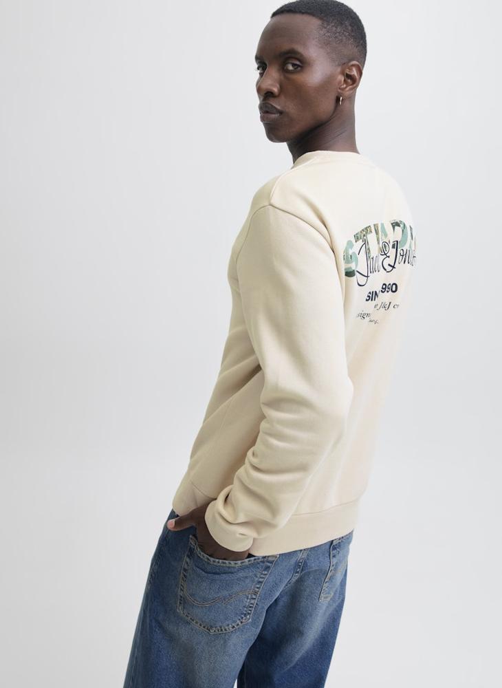 جاك اند جونز سويت شيرت مزين بالشعار بياقة دائرية بقصة عادية - Image 3