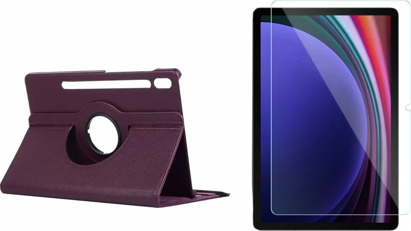 فورزاكاس Compatible with Samsung Tab S9 Fe 360 ​​Degree Rotating Stand Case + Tempered Unbreakable Glass FC012