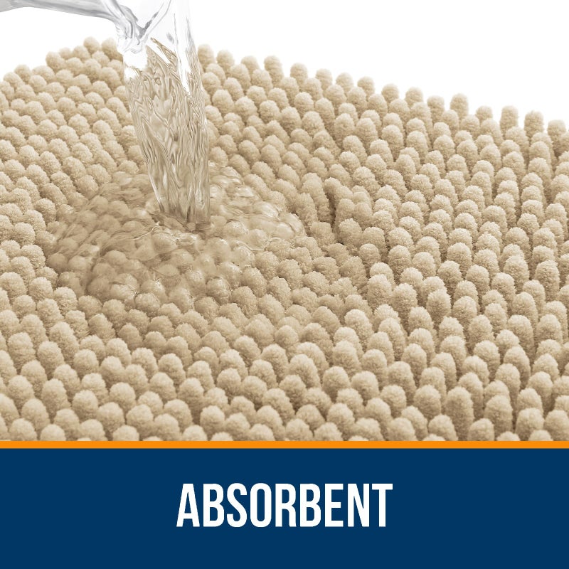 OLANLY Bathroom Rugs Sets 3 Piece  Soft Absorbent Chenille Bath Mats and U-Shaped Contour Toilet Rug  Non-Slip  Quick Dry Carpet  Home Decor Accessories  Bath Mat Set for Bathroom  Beige - Image 3