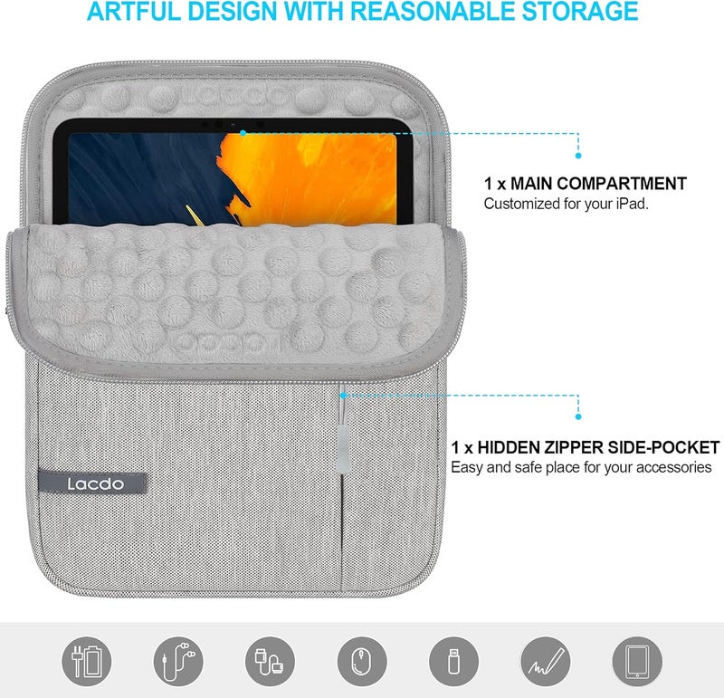 Lacdo iPad Mini 7 Sleeve, iPad Mini Case Bag, Tablet Sleeve Case for iPad Mini 7 (A17 Pro) /6/5/4/3/2, Samsung Galaxy Tab A7 Lite 8.7" / Galaxy Tab A 8.0" Protective Tablet Bag Water Repellent, Gray - Image 3