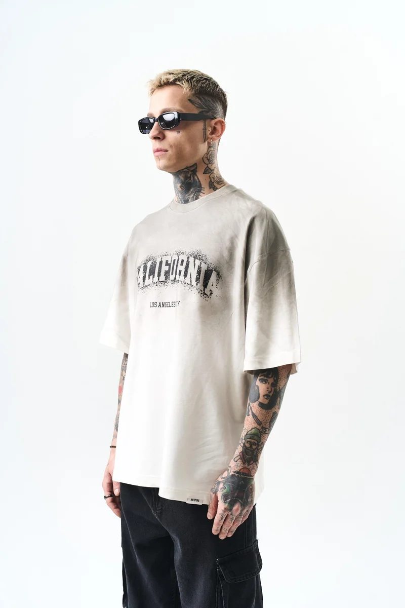 RESPIRE Men's California Print Oversize T-Shirt, Ecru