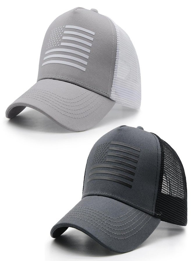 HAFOUXIGM 2 Packs American Flag Trucker Hat, Adjustable Mesh Snapback USA Flag Baseball Caps for Men Women - Image 1