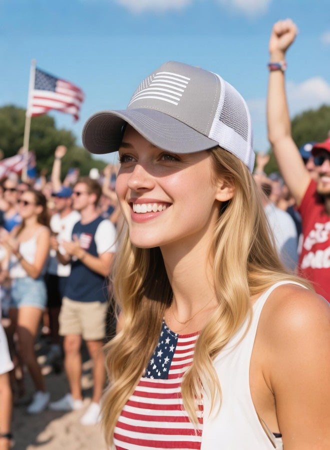 HAFOUXIGM 2 Packs American Flag Trucker Hat, Adjustable Mesh Snapback USA Flag Baseball Caps for Men Women - Image 2