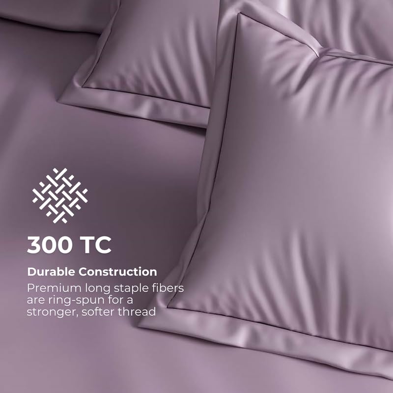 Pro Linen Pro Linen Premium Sheen Plain Satin Pure Cotton 300Tc 3Pc Bedding Set Queen Regular Size 275x225 Cm Mauve 1 Bed Sheet 2 Pillow Covers  - Image 2