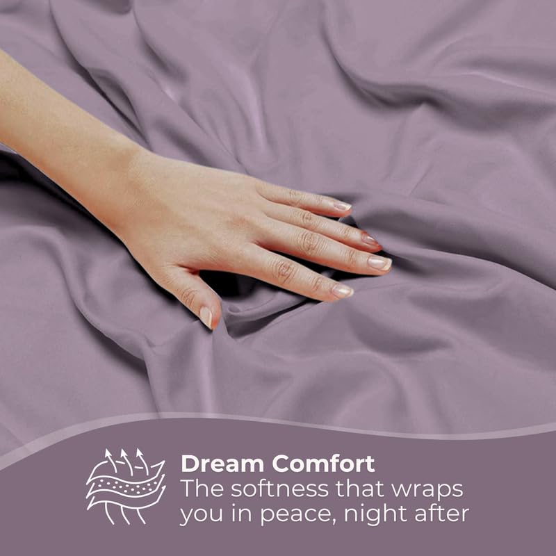 Pro Linen Pro Linen Premium Sheen Plain Satin Pure Cotton 300Tc 3Pc Bedding Set Queen Regular Size 275x225 Cm Mauve 1 Bed Sheet 2 Pillow Covers  - Image 5