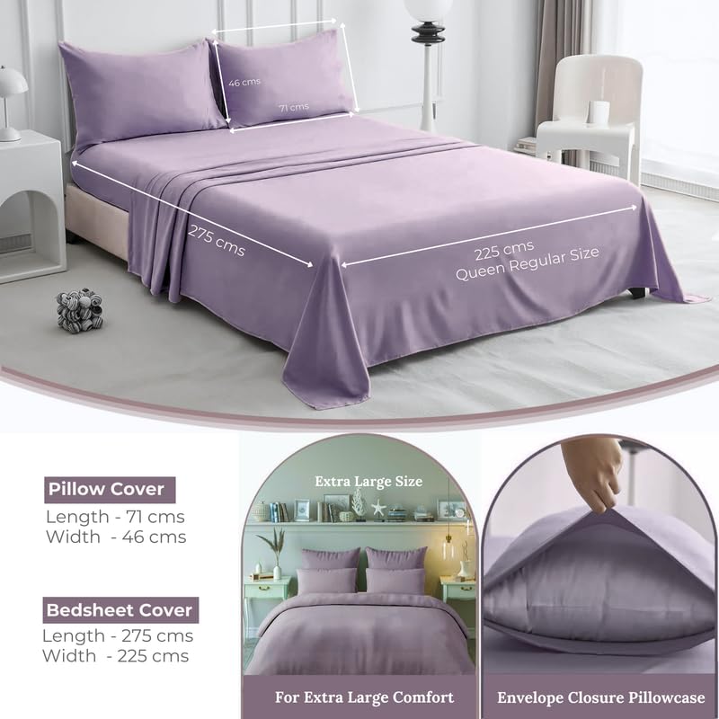 Pro Linen Pro Linen Premium Sheen Plain Satin Pure Cotton 300Tc 3Pc Bedding Set Queen Regular Size 275x225 Cm Mauve 1 Bed Sheet 2 Pillow Covers  - Image 4