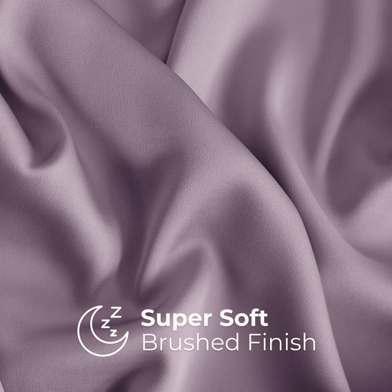 Pro Linen Pro Linen Premium Sheen Plain Satin Pure Cotton 300Tc 3Pc Bedding Set Queen Regular Size 275x225 Cm Mauve 1 Bed Sheet 2 Pillow Covers  - Image 3