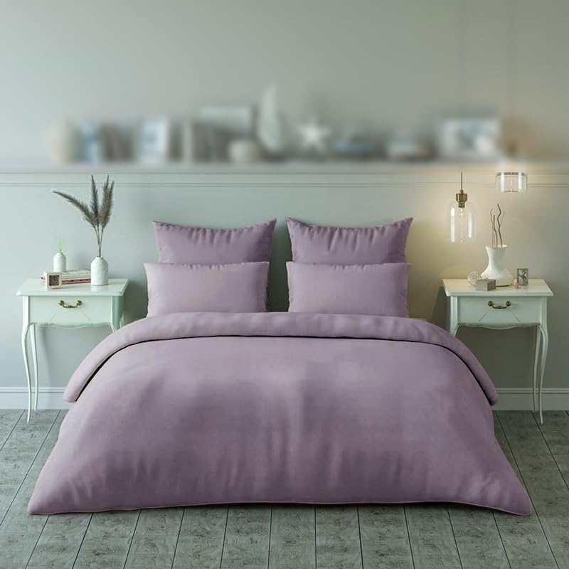 Pro Linen Pro Linen Premium Sheen Plain Satin Pure Cotton 300Tc 3Pc Bedding Set Queen Regular Size 275x225 Cm Mauve 1 Bed Sheet 2 Pillow Covers  - Image 1