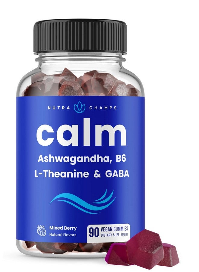 NutraChamps NutraChamps Calm Gummies, Stress Gummies Supplement with Ashwagandha, L-Theanine, GABA, Vitamin B6 & Lemon Balm, Supports Mood, Focus & Stress Relief, Natural Berry, 90 Gummies - Image 1