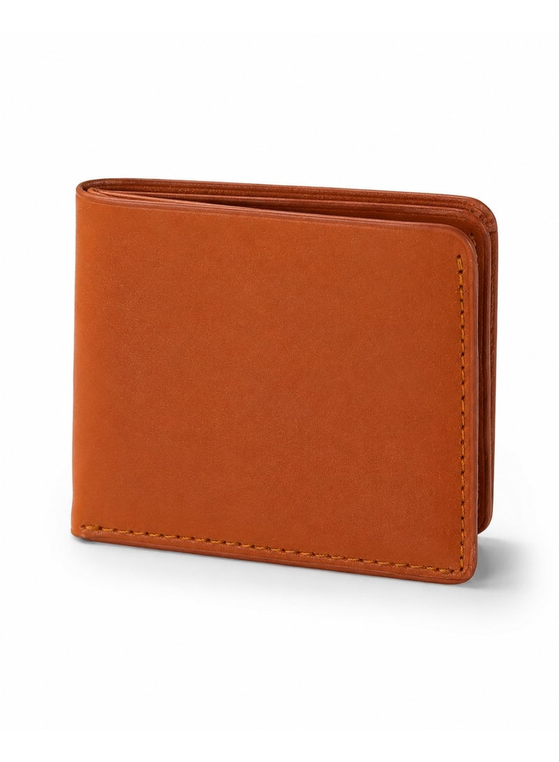 Men's Leather Bifold Wallet with Wave Card Slots & Interior Coin Pocket - Tan Brown - Image 1