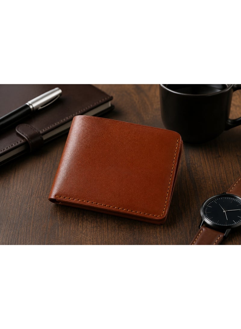 Men's Leather Bifold Wallet with Wave Card Slots & Interior Coin Pocket - Tan Brown - Image 3
