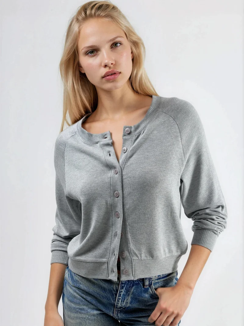 بوسيم BUSEM Crew Neck Buttoned Cardigan